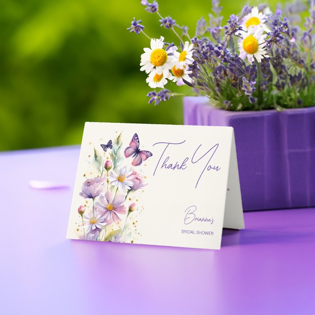 Carte De Remerciements Mariage papillons violets  (Purple lavender butterflies bridal shower thank you card enchanted garden spring summed theme)
