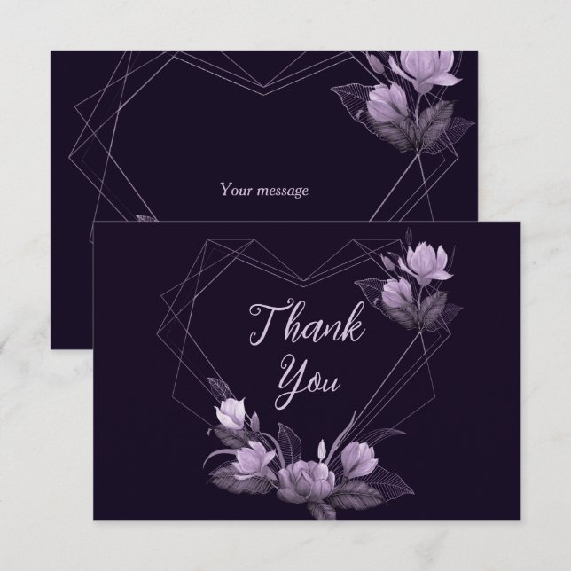 Carte De Remerciements Mariage Party Violet Floral Violet cadre géométriq (Devant / Derrière)