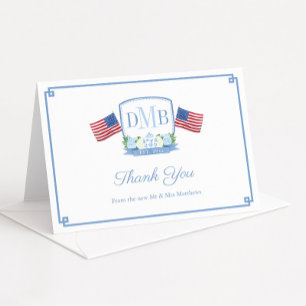 Carte De Remerciements Mariage Patriotique Rouge Blanc Et Bleu Monogramme