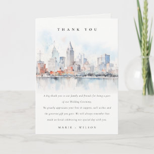 Carte De Remerciements Mariage Paysage Aquarelle Détroit Michigan