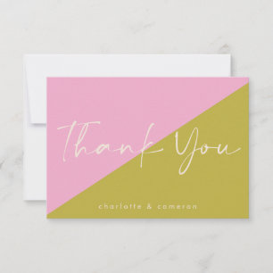 Carte De Remerciements Mariage personnalisé avec bloc de couleur rose ver