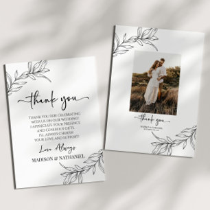 Carte De Remerciements Mariage personnalisé avec feuille de branche minim