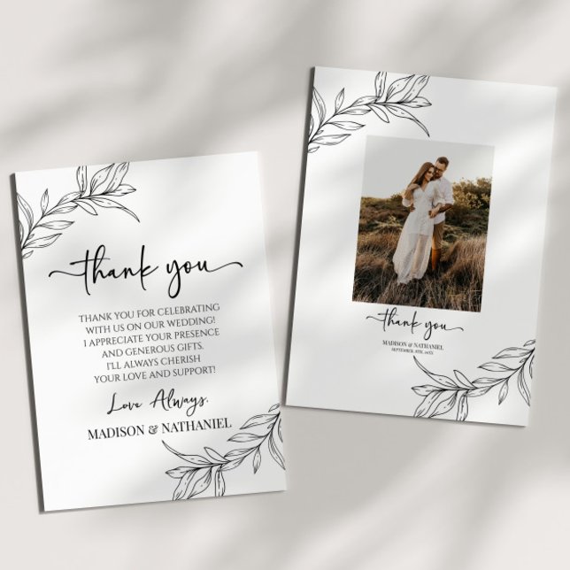 Carte De Remerciements Mariage personnalisé avec feuille de branche minim (Créateur téléchargé)