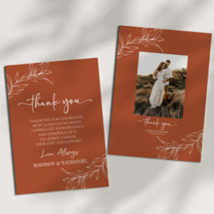 Carte De Remerciements Mariage personnalisé avec feuille de branche minim