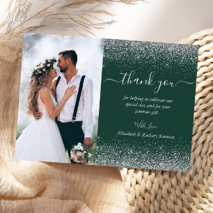 Carte De Remerciements Mariage personnalisé avec photo, vert foncé et pai