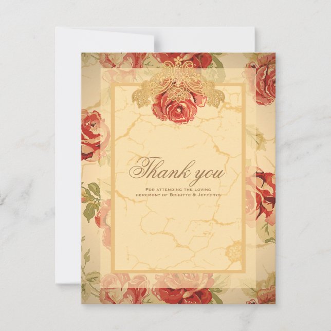 Carte De Remerciements Mariage personnalisé avec rose rouge rustique jaun (Devant)