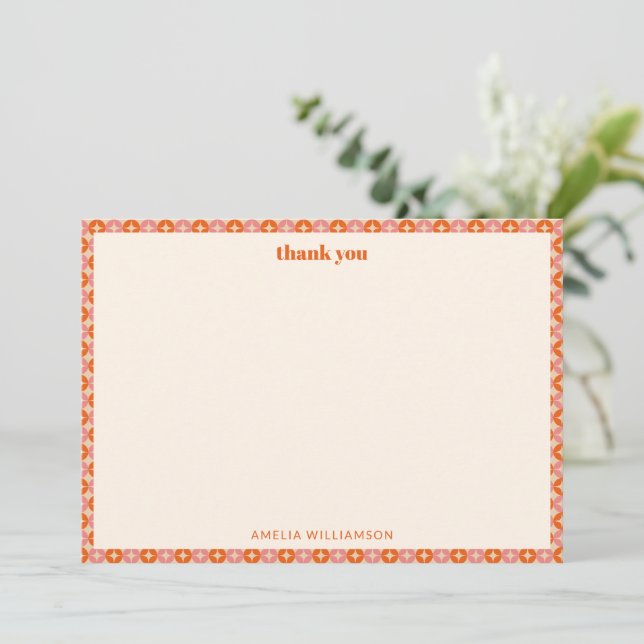Carte De Remerciements Mariage personnalisé rose orange milieu du siècle  (Debout devant)