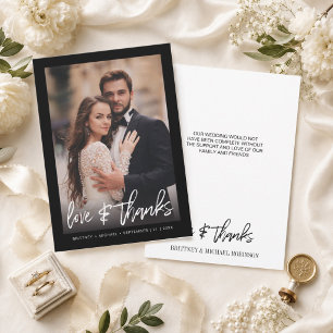 Carte De Remerciements Mariage photo "Amour et Merci" à dégradé noir mode
