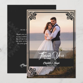 Carte De Remerciements Mariage photo Art déco moderne en cygne noir