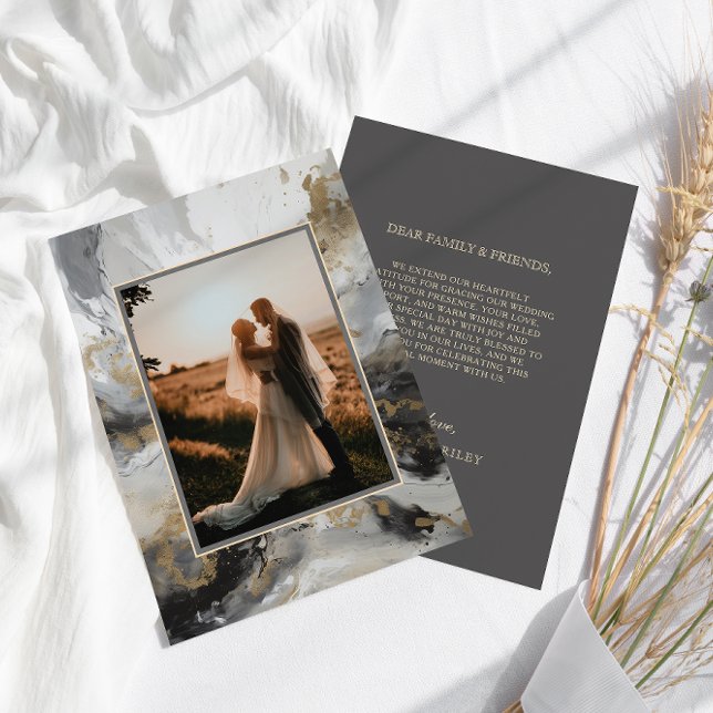Carte De Remerciements Mariage photo artistique moderne Gold Anthracite (Créateur téléchargé)