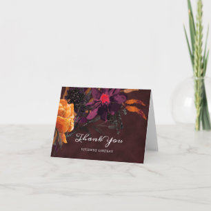 Carte De Remerciements Mariage photo automne Bourgogne Rouge Floral