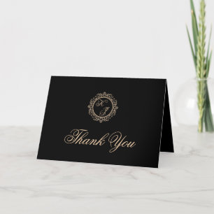 Carte De Remerciements Mariage photo Black Gold Monogram