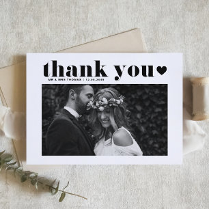 Carte De Remerciements Mariage photo Black Retro Bold Typographie