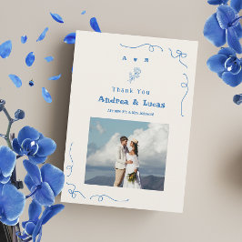 Carte De Remerciements Mariage photo bleu à main tiré à la main
