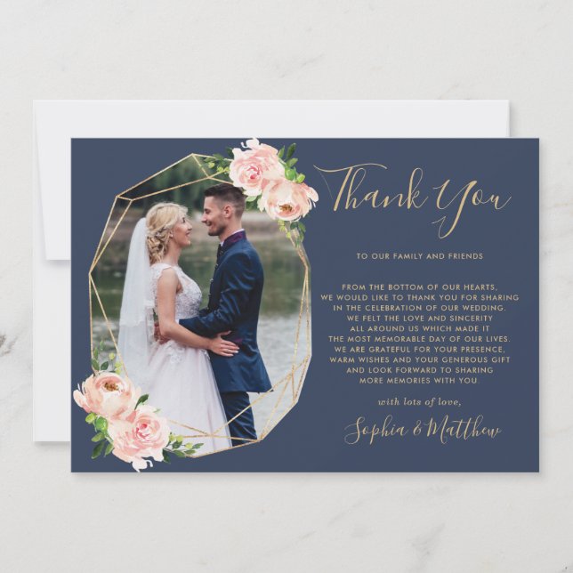 Carte De Remerciements Mariage photo Blush Floral Gold (Devant)
