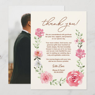 Carte De Remerciements Mariage photo bohème floral aquarelle