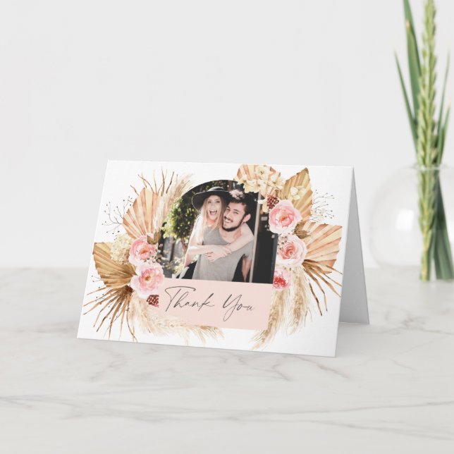 Carte De Remerciements Mariage photo Boho Pampas Grass Floral Arch (Devant)