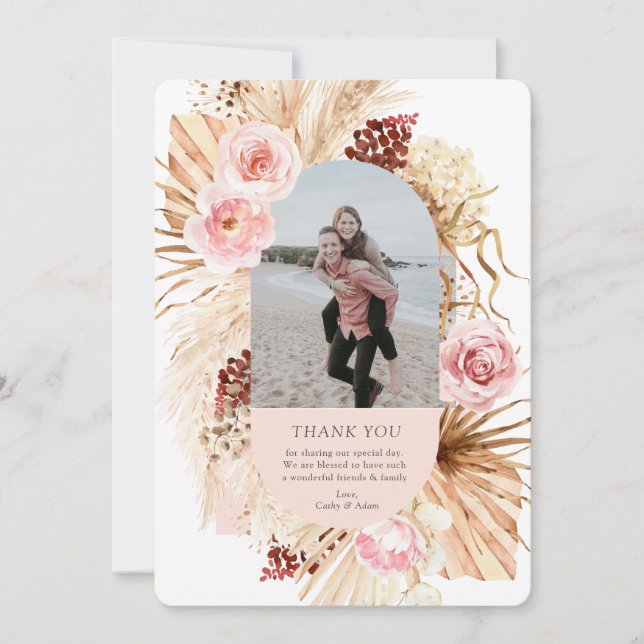 Carte De Remerciements Mariage photo Boho Pampas Grass Floral Arch (Devant)
