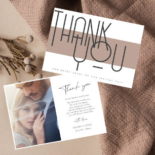 Carte De Remerciements Mariage photo Bold Taupe et Black Typography