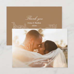 Carte De Remerciements Mariage photo Brown romantique Golden