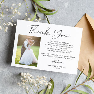 Carte De Remerciements Mariage photo calligraphie simple et élégant
