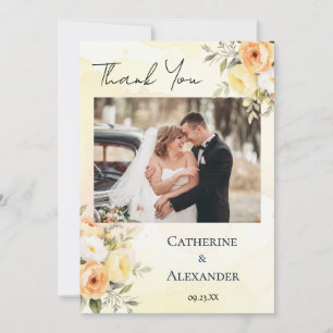 Carte De Remerciements Mariage Photo Chic Floral Aquarelle Rustique