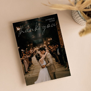 Carte De Remerciements Mariage Photo Chic Typographie Moderne Manuscrite