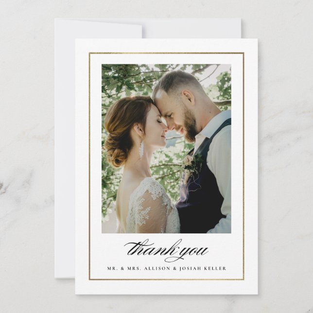 Carte De Remerciements Mariage photo classique Gold (Devant)