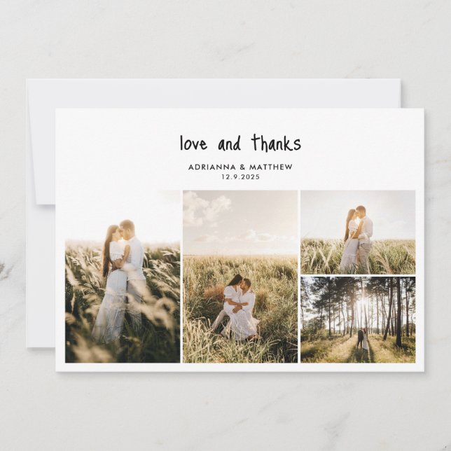 Carte De Remerciements Mariage Photo Collage Décontracté Love & Thanks Sc (Devant)