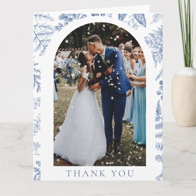 Carte De Remerciements Mariage photo de fleurs de saule bleu blanc (Devant)