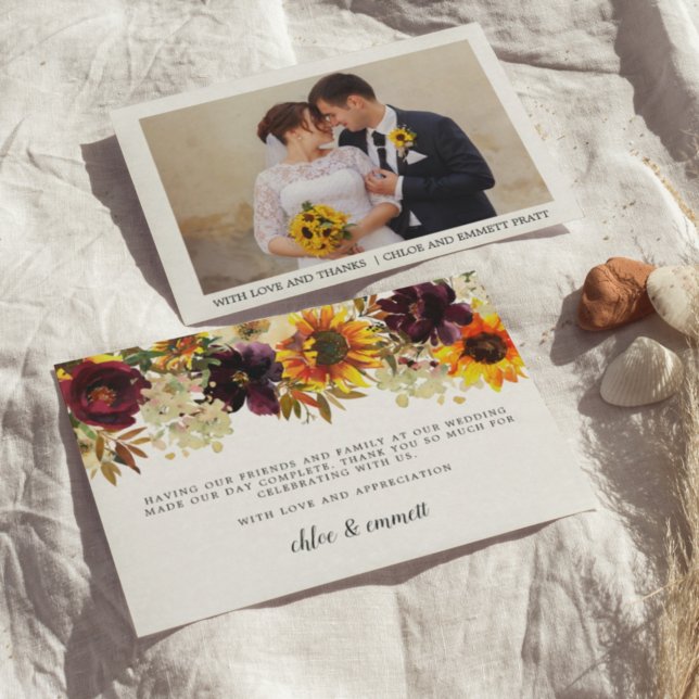 Carte De Remerciements Mariage photo de fleurs de tournesol d'automne (Créateur téléchargé)