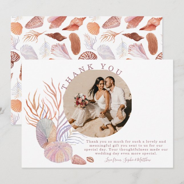 Carte De Remerciements Mariage photo de la côte des coquillages de plage (Devant / Derrière)