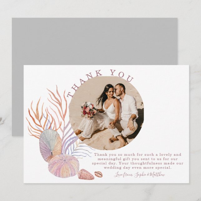 Carte De Remerciements Mariage photo de la côte des coquillages de plage (Devant / Derrière)