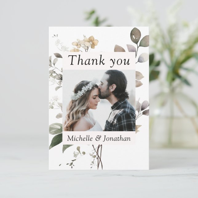 Carte De Remerciements Mariage photo de l'aquarelle Feuilles d'automne (Debout devant)