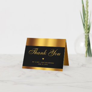 Carte De Remerciements Mariage photo de luxe Black Gold Script à l'intéri