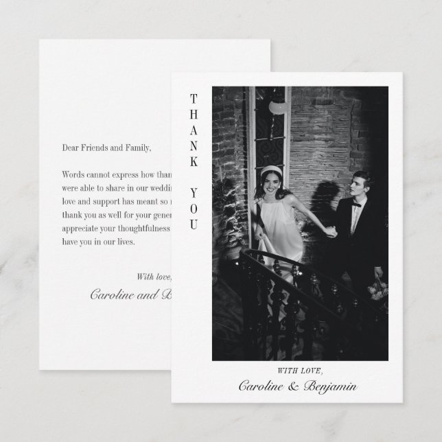 Carte De Remerciements Mariage photo de message personnalisé élégant mode (Devant / Derrière)