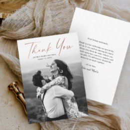 Carte De Remerciements Mariage photo de script de rose moderne or