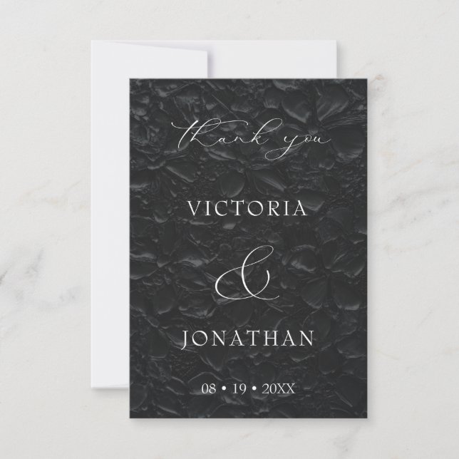 Carte De Remerciements Mariage photo de script noir élégant (Devant)