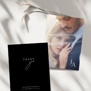 Carte De Remerciements Mariage photo de script noir minimaliste