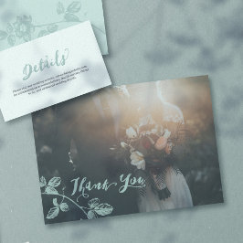 Carte De Remerciements Mariage photo de script Turquoise rustique