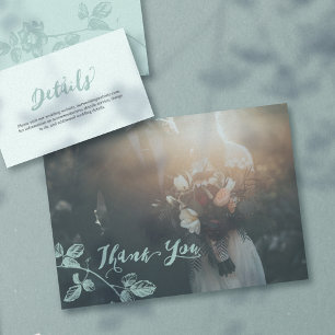 Carte De Remerciements Mariage photo de script Turquoise rustique