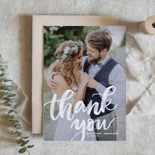 Carte De Remerciements Mariage photo de superposition de pinceau rustique (Créateur téléchargé)