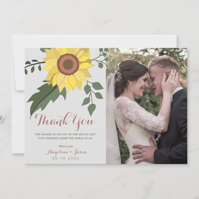 Carte De Remerciements Mariage photo de tournesol (Devant)