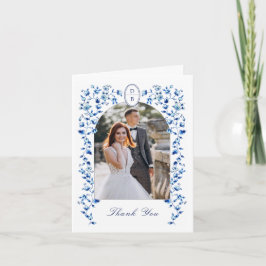Carte De Remerciements Mariage photo Delft bleu et blanc