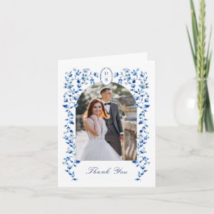 Carte De Remerciements Mariage photo Delft bleu et blanc