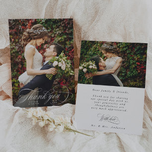 Carte De Remerciements Mariage Photo Écriture Blanche Romantique 2 