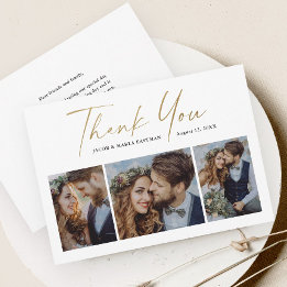Carte De Remerciements Mariage Photo Écriture Moderne Or 3