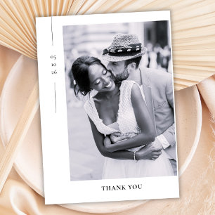 Carte De Remerciements Mariage photo élégant minimaliste noir et blanc 