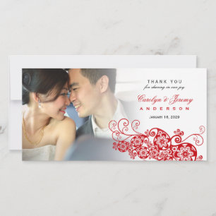 Carte De Remerciements Mariage photo élégant Red Floral Paisley Boho Chic