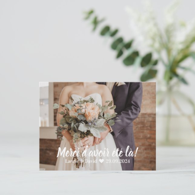 Carte De Remerciements Mariage - Photo et Merci  (Debout devant)
